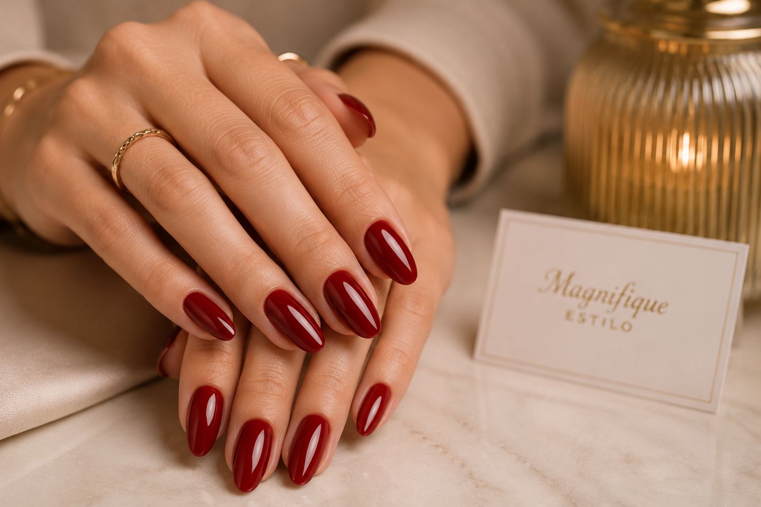 Unhas vermelhas sofisticadas com acabamento elegante em salão de beleza na Savassi em Belo Horizonte