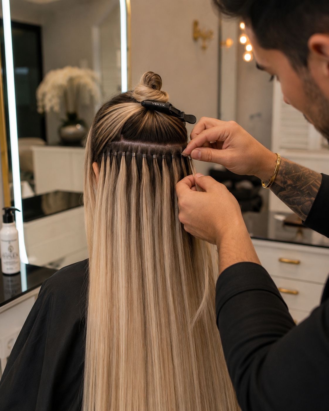 Profissional realizando manutenção de mega hair em Belo Horizonte